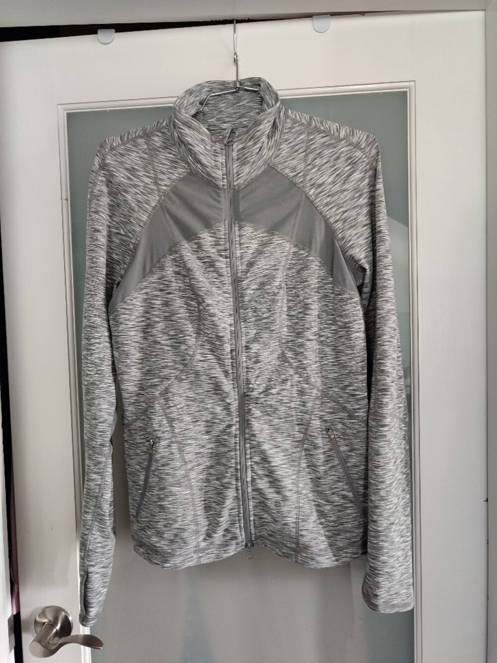 Zella Nordstrom Space Dye Full Zip Track Jacket Mesh Panels Grey White - Size L